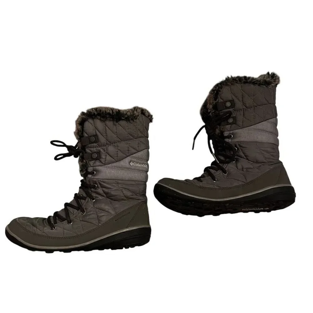 COLUMBIA Women’s Omni Grip Grey Waterproof Fur Lined Tie Up Snow Boot Size 8
